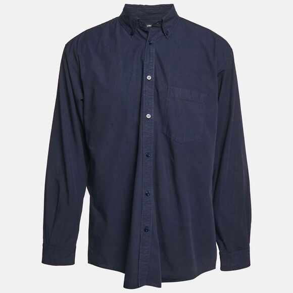 Balenciaga Navy Blue Cotton Logo Print Button Down Oversized Shirt M - Picture 1 of 7